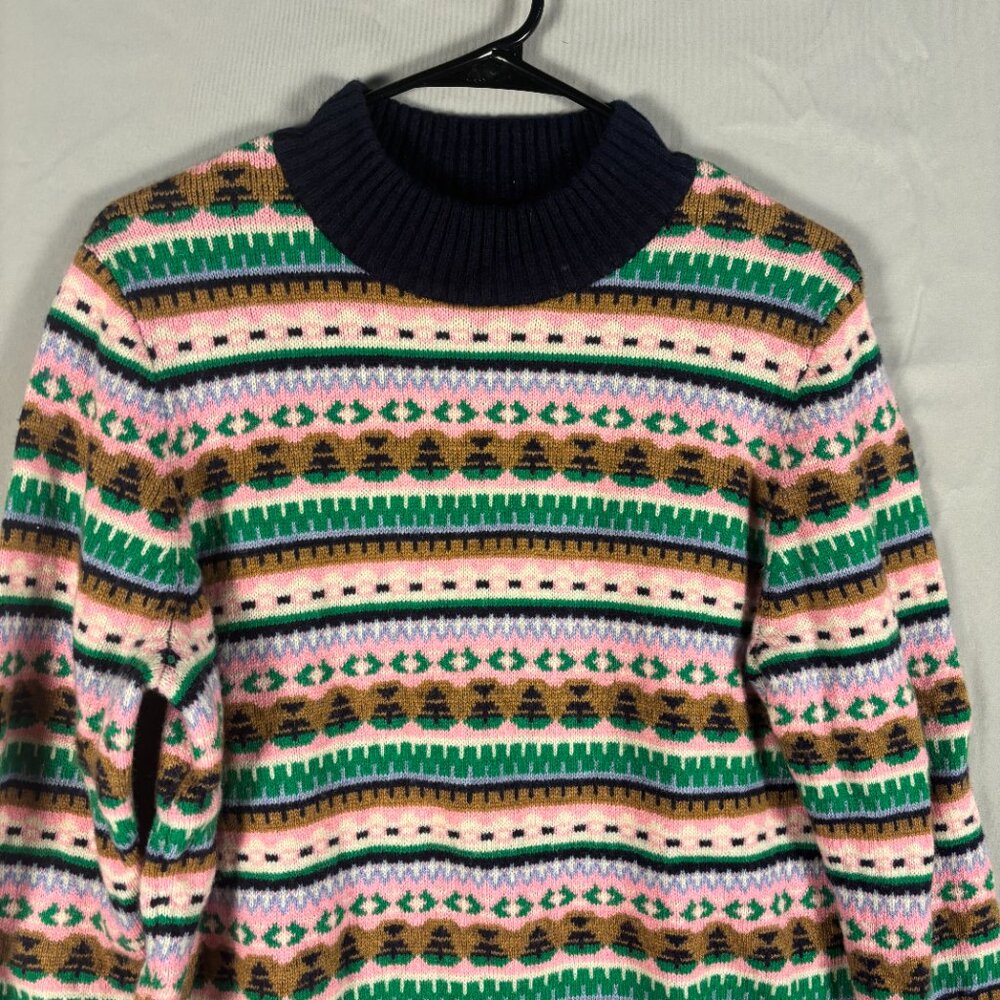 J.Crew Fair Isle Mock Neck Sweater Womens L Pink Green Wool Blend Cottage Preppy - Picture 3 of 8